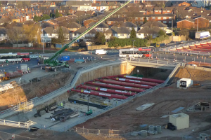 aerial photograph of construction of a road underpass